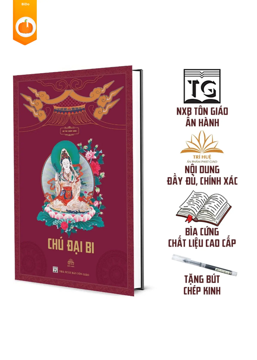 Sổ tay chép kinh Chú Đại Bi (nét chữ in mờ, tặng kèm bút chép kinh) Bido - Tiệm Sách Việt tại Australia