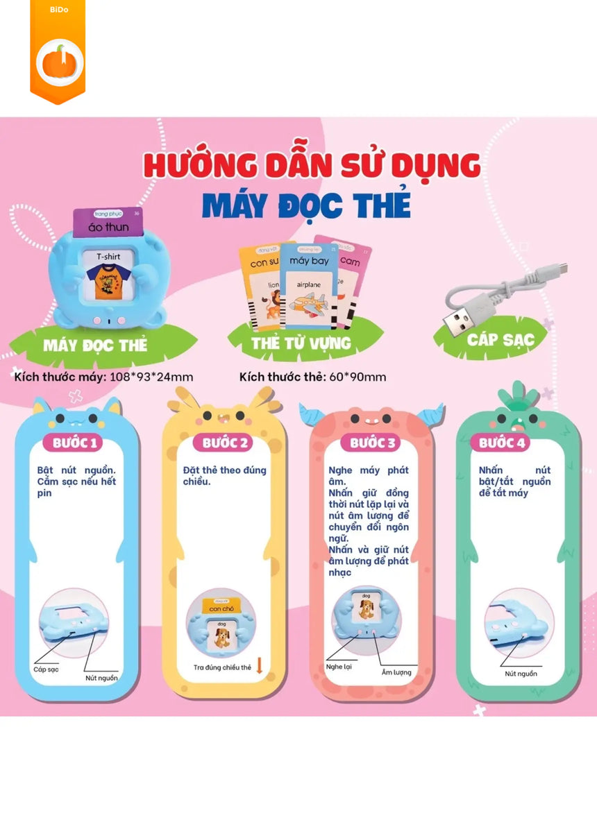 Máy Đọc Thẻ Song Ngữ Anh Việt - Vietnamese Flashcard Reader Bido - Tiệm Sách Việt tại Australia
