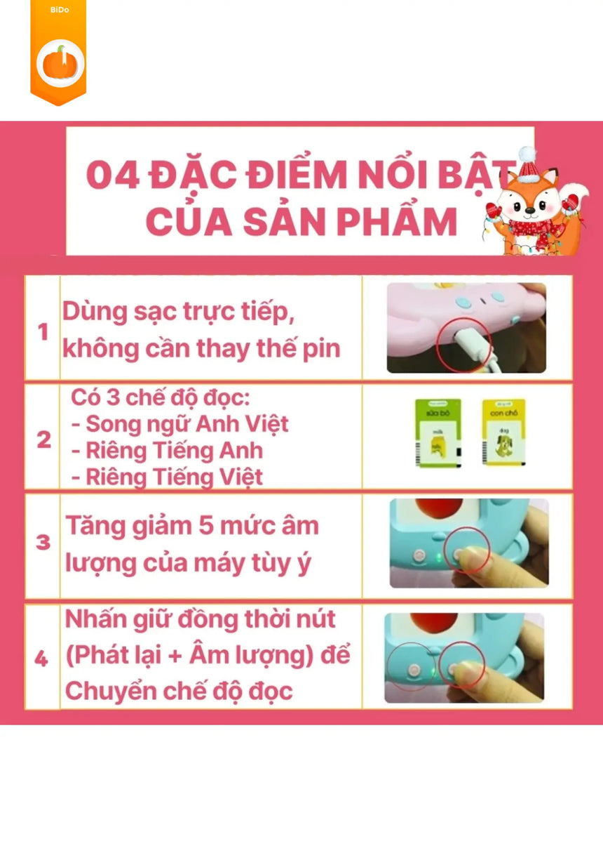 Máy Đọc Thẻ Song Ngữ Anh Việt - Vietnamese Flashcard Reader Bido - Tiệm Sách Việt tại Australia