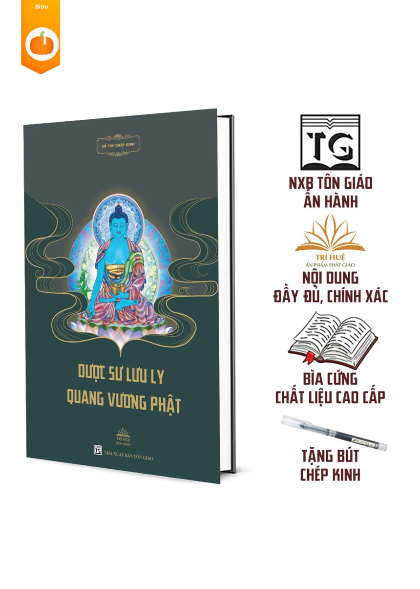 Combo Sổ Tay Chép Kinh Sám Hối + Kinh Dược Sư Lưu Ly (nét chữ in mờ, tặng kèm bút chép kinh) Bido - Tiệm Sách Việt tại Australia