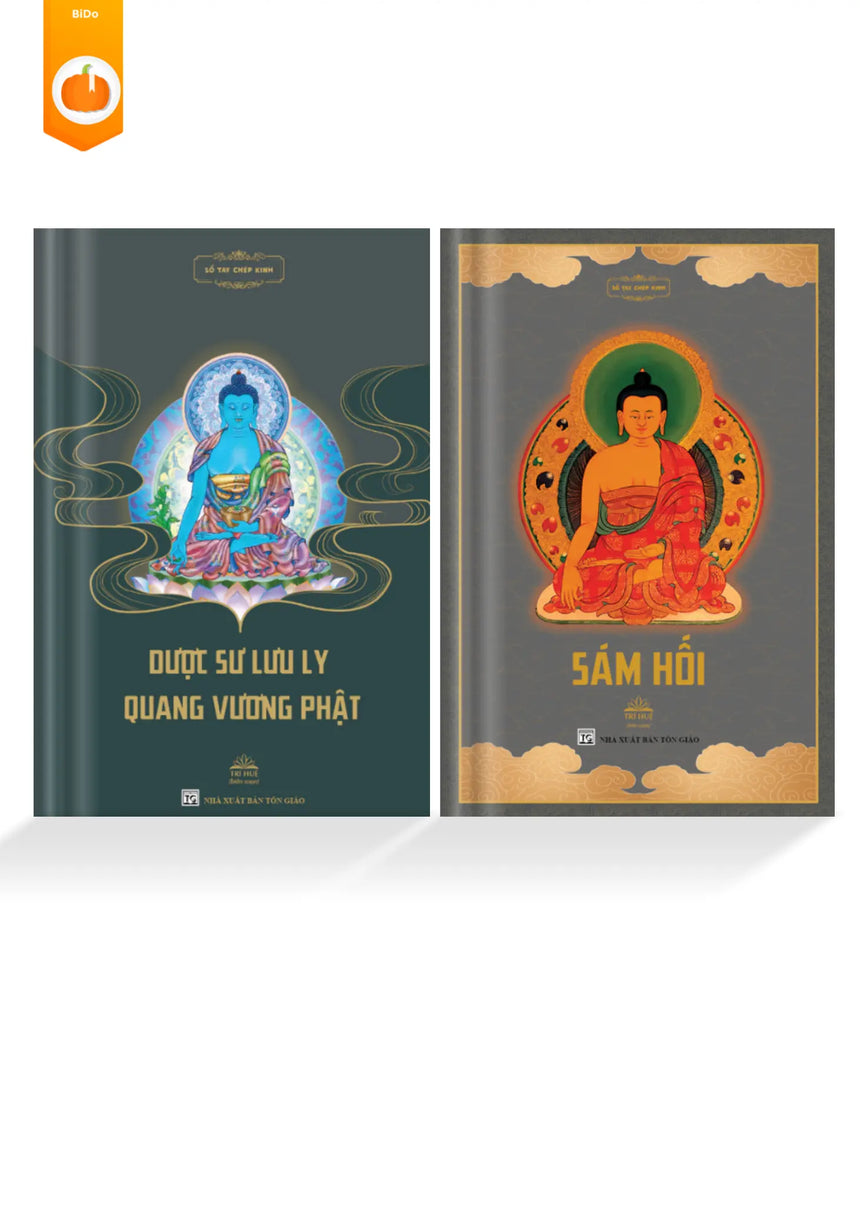 Combo Sổ Tay Chép Kinh Sám Hối + Kinh Dược Sư Lưu Ly (nét chữ in mờ, tặng kèm bút chép kinh) Bido - Tiệm Sách Việt tại Australia