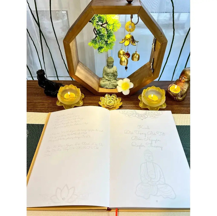 Sổ Tay Chép Kinh Địa Tạng Bồ Tát Bổn Nguyện (nét chữ in mờ, tặng kèm bút chép kinh) Bido - Tiệm Sách Việt tại Australia
